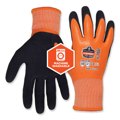Proflex 7551-Case Ansi A5 Coated Waterproof Cr Gloves, En388: 4X43E, 10" Long, Medium, Orange, 144 Pairs/Carton