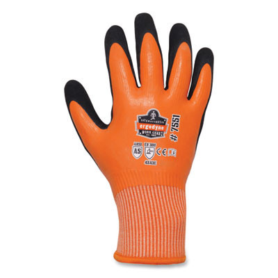 Proflex 7551-Case Ansi A5 Coated Waterproof Cr Gloves, En388: 4X43E, 10" Long, Medium, Orange, 144 Pairs/Carton