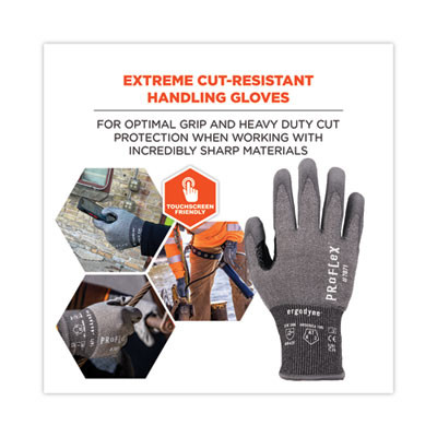 Proflex 7071 Ansi A7 Pu Coated Cr Gloves, En388: 4X42F, 9" Long, Large, Gray, 12 Pairs