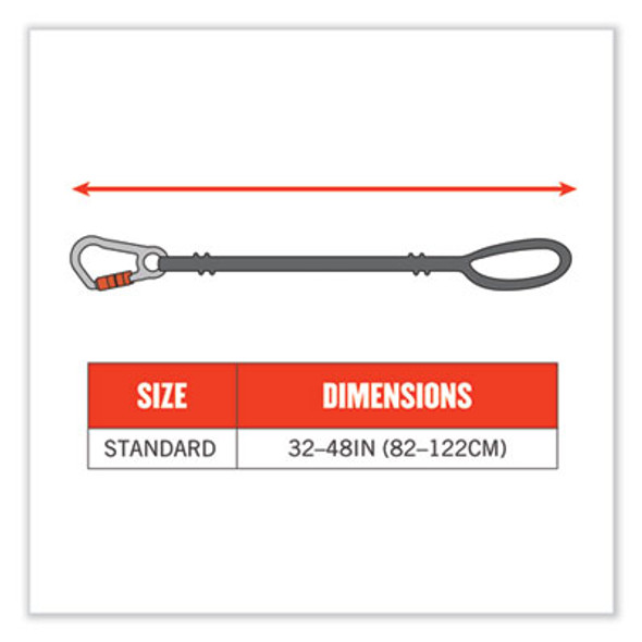 Squids 3105 Tool Lanyard With Aluminum Carabiner + Cinch-Loop, 15 Lb Max Working Capacity, 32" To 48" Long, Black, 10/Pack