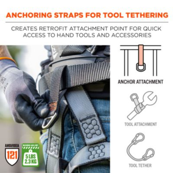 Squids 3171 Anchor Strap Belt Loop Attachment For Tool Tethering, 5 Lb Max Working Capacity, 5" Long, Black, 2/Pack