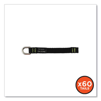 Squids 3700 Nylon Webbing Tool Tails With D-Rings, 2 Lb Max Working Capacity, 5.5", Black, 6/Pack, 10 Packs/Carton