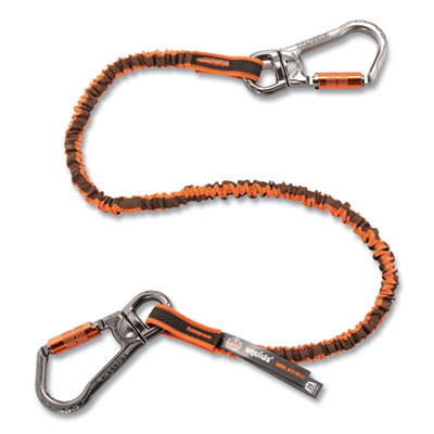 Squids 3119F(x) Tool Lanyard With Swiveling Aluminum Carabiners, 25 Lb Max Working Capacity, 38" To 48" Long, Orange/Gray