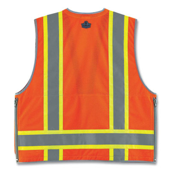 Glowear 8254Hdz Class 2 Heavy-Duty Surveyors Zipper Vest, Polyester, 4X-Large/5X-Large, Orange