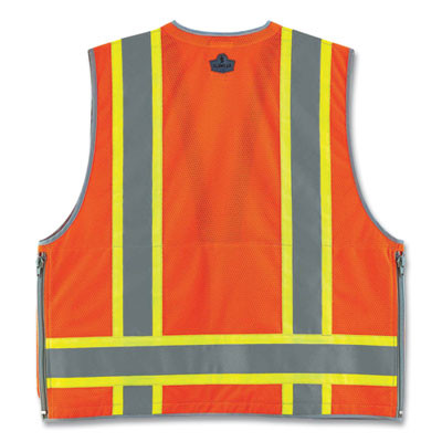 Glowear 8254Hdz Class 2 Heavy-Duty Surveyors Zipper Vest, Polyester, 4X-Large/5X-Large, Orange