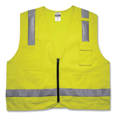 Glowear 8262Frz Class 2 Fr Surveyor Zipper Vest, Tencel/Modacrylic/Para-Aramid/Kevlar, Large/X-Large, Lime