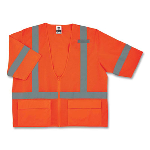 Glowear 8320Z Class 3 Standard Zipper Vest, Polyester, Largel/X-Large, Orange