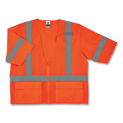 Glowear 8320Z Class 3 Standard Zipper Vest, Polyester, Largel/X-Large, Orange