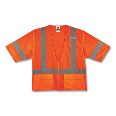 Glowear 8320Z Class 3 Standard Zipper Vest, Polyester, Large/X-Large, Orange