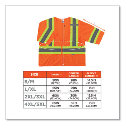 Glowear 8330Z Class 3 Two-Tone Zipper Vest, Polyester, Small/Medium, Orange