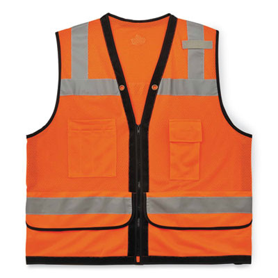 Glowear 8253Hdz Class 2 Heavy-Duty Mesh Surveyors Vest, Polyester, Small/Medium, Orange