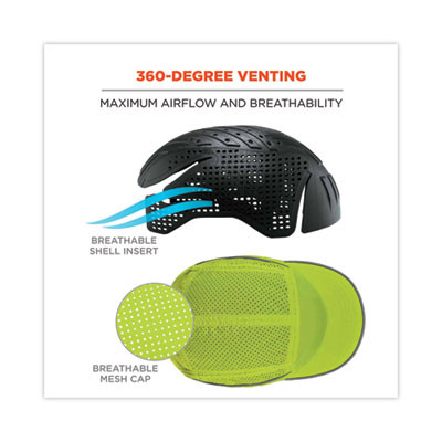 Skullerz 8955 Lightweight Bump Cap Hat, Long Front Brim, Xxx-Small To Large (Up To 7.5), 0.01" Insert, Lime