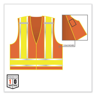 Glowear 8245Psv Class 2 Public Safety Vest, Polyester, 2X-Large/3X-Large, Orange