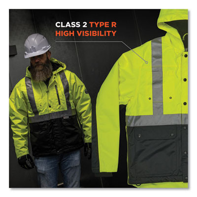 Glowear 8275 Class 2 Heavy-Duty Hi-Vis Workwear Sherpa Lined Jacket, 3X-Large, Lime