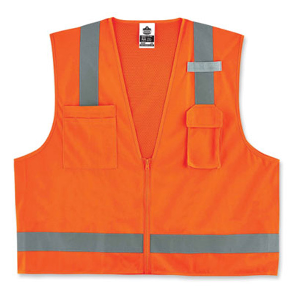 Glowear 8249Z Class 2 Economy Surveyors Zipper Vest, Polyester, 4X-Large/5X-Large, Orange