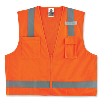 Glowear 8249Z Class 2 Economy Surveyors Zipper Vest, Polyester, 4X-Large/5X-Large, Orange