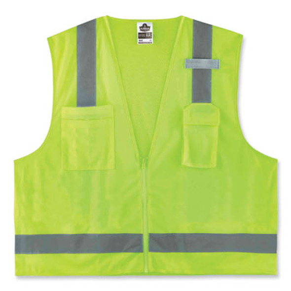 Glowear 8249Z Class 2 Economy Surveyors Zipper Vest, Polyester, Large/X-Large, Lime