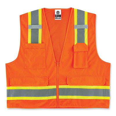 Glowear 8248Z Class 2 Two-Tone Surveyors Zipper Vest, Polyester, Small/Medium, Orange
