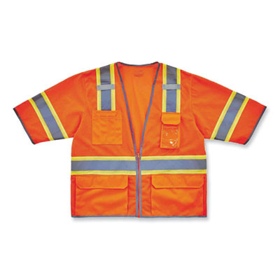 Glowear 8346Z Class 3 Two-Tone Hi-Vis Surveyor Zipper Vest, Polyester, Small/Medium, Orange