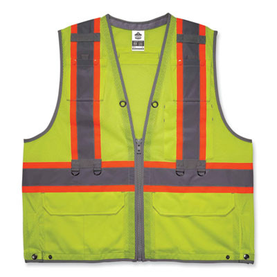 Glowear 8231Tv Class 2 Hi-Vis Tool Tethering Safety Vest, Polyester, 2X-Large/3X-Large, Lime