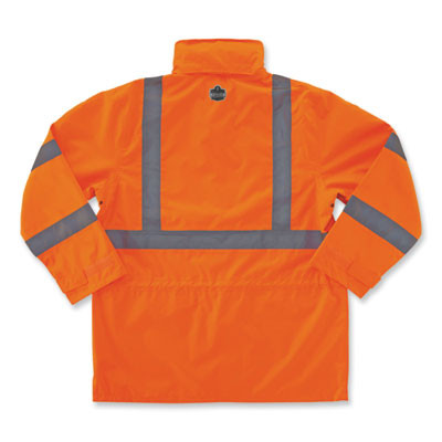 Glowear 8365 Class 3 Hi-Vis Rain Jacket, Polyester, Large, Orange