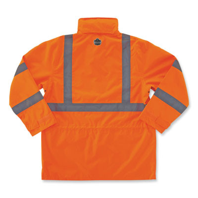 Glowear 8365 Class 3 Hi-Vis Rain Jacket, Polyester, 3X-Large, Orange