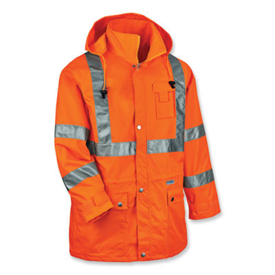 Glowear 8365 Class 3 Hi-Vis Rain Jacket, Polyester, 3X-Large, Orange