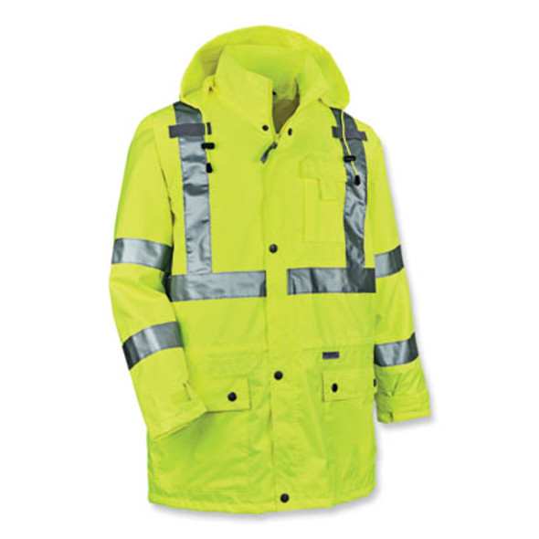Glowear 8365 Class 3 Hi-Vis Rain Jacket, Polyester, Small, Lime