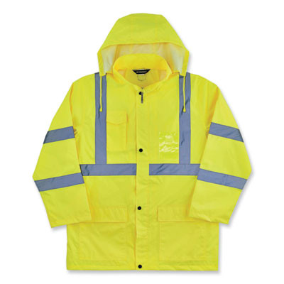 Glowear 8366 Class 3 Lightweight Hi-Vis Rain Jacket, Polyester, 5X-Large, Lime