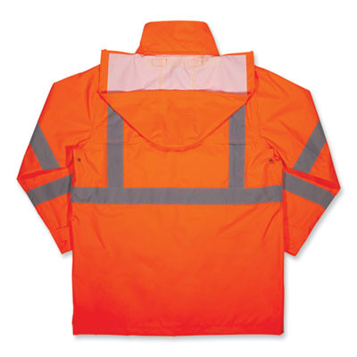 Glowear 8366 Class 3 Lightweight Hi-Vis Rain Jacket, Polyester, Large, Orange