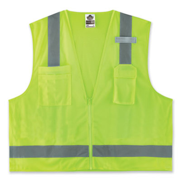 Glowear 8249Z-S Single Size Class 2 Economy Surveyors Zipper Vest, Polyester, 5X-Large, Lime