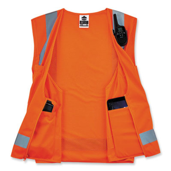 Glowear 8249Z-S Single Size Class 2 Economy Surveyors Zipper Vest, Polyester, 5X-Large, Orange
