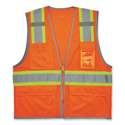 Glowear 8246Z-S Single Size Class 2 Two-Tone Mesh Vest, Polyester, Small, Orange