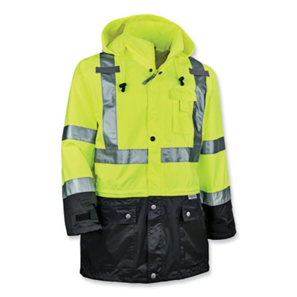Glowear 8365Bk Class 3 Hi-Vis Rain Jacket Black Bottom, Large, Lime