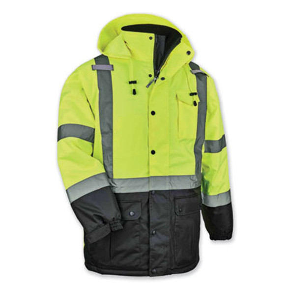 Glowear 8384 Class 3 Hi-Vis Quilted Thermal Parka, 4X-Large, Lime