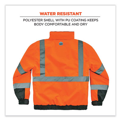 Glowear 8377 Class 3 Hi-Vis Quilted Bomber Jacket, Orange, Medium