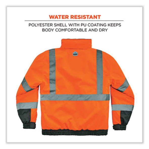 Glowear 8377 Class 3 Hi-Vis Quilted Bomber Jacket, Orange, 2X-Large
