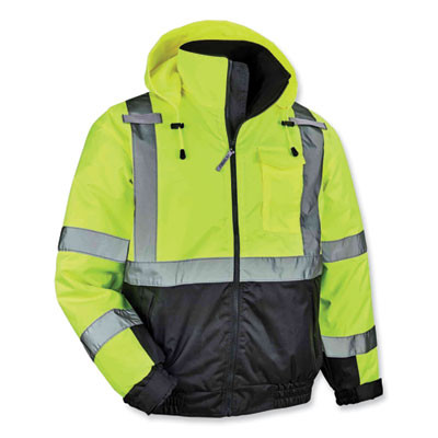 Glowear 8377 Class 3 Hi-Vis Quilted Bomber Jacket, Lime, 3X-Large