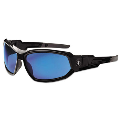 Skullerz Loki Safety Glass/Goggle, Black Frame/Blue Mirror Lens, Nylon/Polycarb