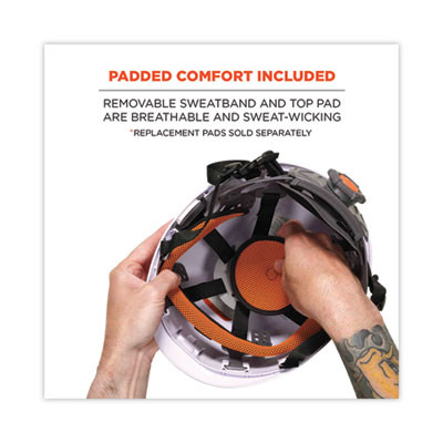 Skullerz 8974 Class E Safety Helmet, Micro Front Brim, 6-Point Standard Ratchet, One Size Fits Most (6.5 To 8), White