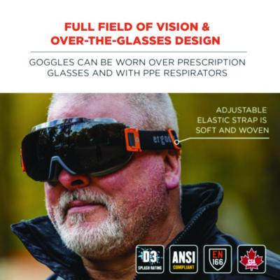 Skullerz Modi Otg Anti-Scratch And Enhanced Anti-Fog Safety Goggles With Elastic Strap, Smoke Lens, Gray/Clear Frame