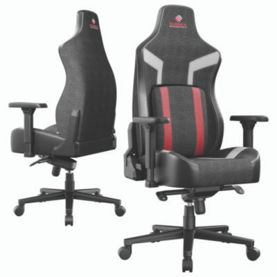 Python Ii Ergonomic Chair, Supports Up To 300 Lb, 18.88" To 22.83" Seat Height, Black Fabric Seat, Black/Red Fabric Back