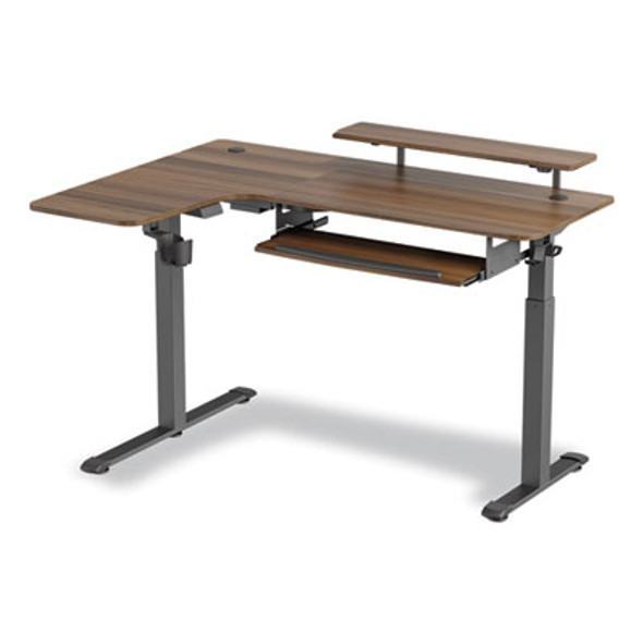 L-Shaped Standing Desk With Keyboard Tray, Left Desk, 61.25" x 43.25" x 34.38" To 52.88", Walnut/Black
