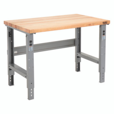 Standard Duty Butcher Block Top Adjustable Height Workbench, 48 x 30 x 30.88 To 36.88, Gray