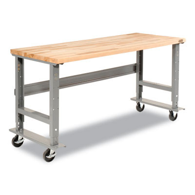Light Duty Butcher Block Top Adjustable Height Workbench, 800 Lbs, 48 x 30 x 36 To 43, Gray