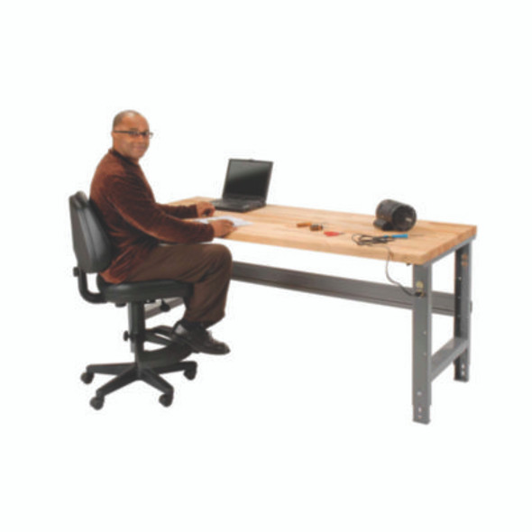 Standard Duty Butcher Block Top Adjustable Height Workbench, 2,000 Lbs, 60 x 30 x 30.88 To 36.88, Gray
