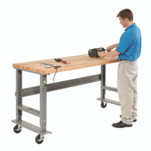 Light Duty Butcher Block Top Adjustable Height Workbench, 800 Lbs, 60 x 30 x 36 To 43, Gray