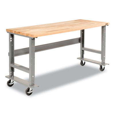 Light Duty Butcher Block Top Adjustable Height Workbench, 800 Lbs, 60 x 30 x 36 To 43, Gray