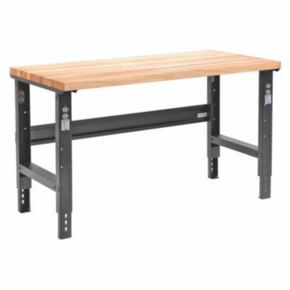 Standard Duty Butcher Block Top Adjustable Height Workbench, 2,000 Lbs, 60 x 30 x 30.88 To 36.88, Black