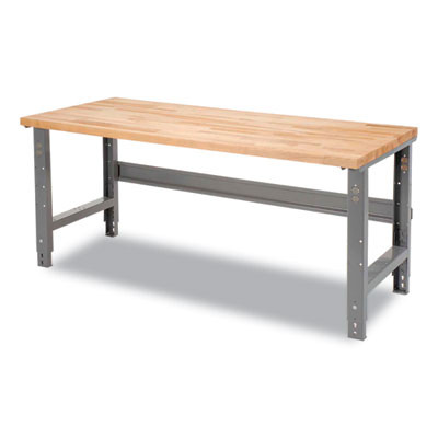 Standard Duty Butcher Block Top Adjustable Height Workbench, 2,000 Lbs, 72 x 30 x 30.88 To 36.88, Maple/Gray